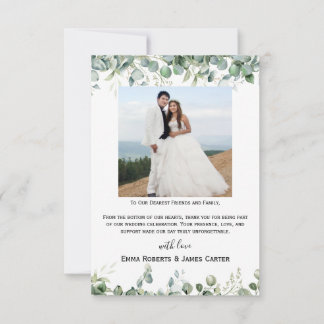 Tarjeta de agradecimiento de boda con guión simple