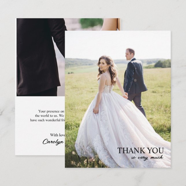 Tarjeta de agradecimiento de boda con guión simple (Anverso / Reverso)