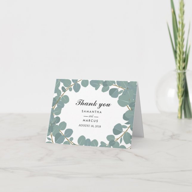 Tarjeta de agradecimiento de boda con guirnalda de (Anverso)