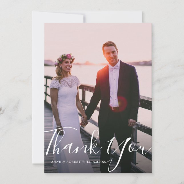 tarjeta de agradecimiento de boda con hermoso guió (Anverso)