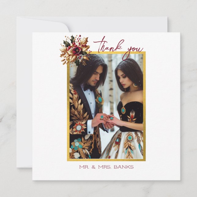 Tarjeta de agradecimiento de boda con hoja de oro  (Anverso)