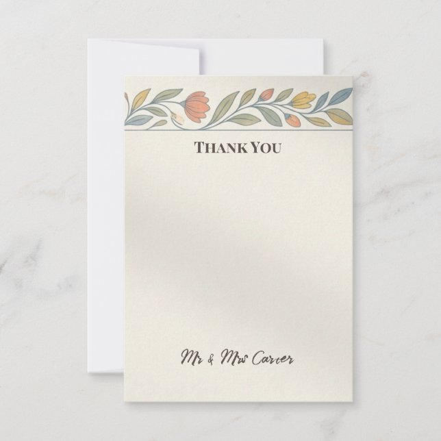 Tarjeta de agradecimiento de boda con hoja verde m (Anverso)