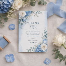 Tarjeta de agradecimiento de boda con Hortensia Az