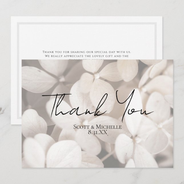 Tarjeta de agradecimiento de boda con Hortensia Bl (Anverso / Reverso)