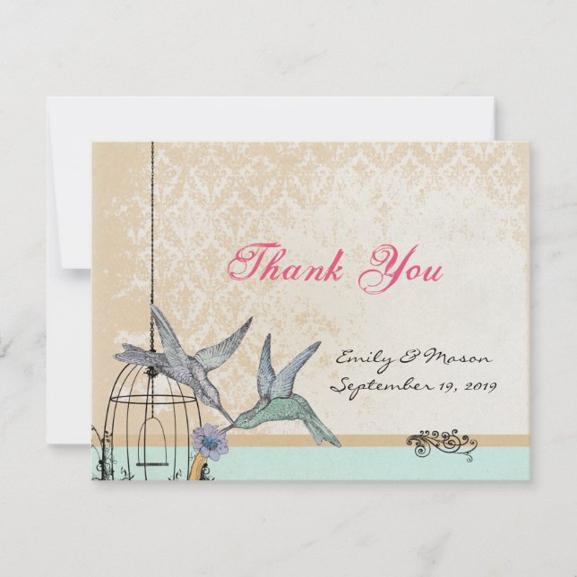 Tarjeta de agradecimiento de boda con jaula de páj (Anverso)