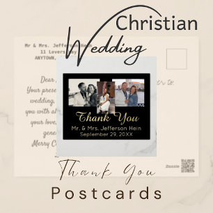 Tarjeta de agradecimiento de boda con lámina de or