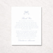 Tarjeta de agradecimiento de boda con lazo azul