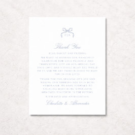 Tarjeta de agradecimiento de boda con lazo azul