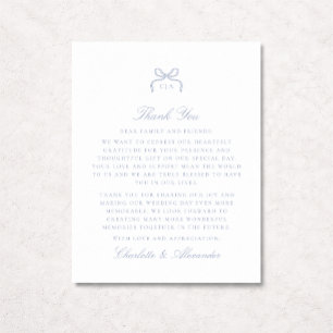 Tarjeta de agradecimiento de boda con lazo azul