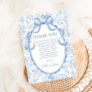 Tarjeta de agradecimiento de boda con lazo azul ch
