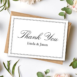 Tarjeta de agradecimiento de boda con letra clásic
