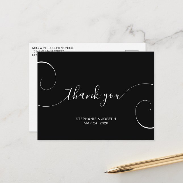 Tarjeta de agradecimiento de boda con letra cursiv (Anverso/Reverso In Situ)