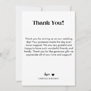 Tarjeta de agradecimiento de boda con letra de cal