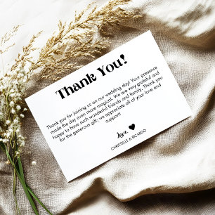 Tarjeta de agradecimiento de boda con letra de cal