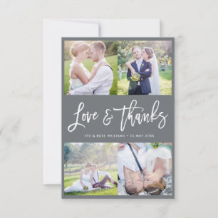 Tarjeta de agradecimiento de boda con letra de pin