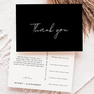 Tarjeta de agradecimiento de boda con letra modern