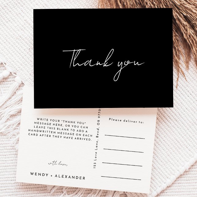 Tarjeta de agradecimiento de boda con letra modern (Subido por el creador)