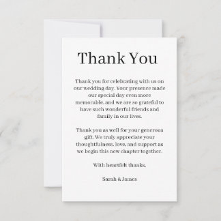 Tarjeta de agradecimiento de boda con letra modern