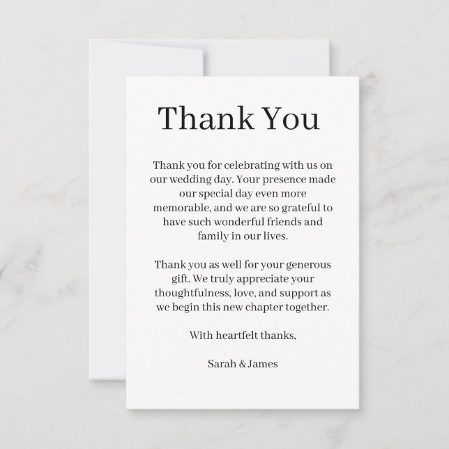 Tarjeta de agradecimiento de boda con letra modern (Anverso)