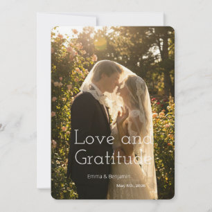 Tarjeta de agradecimiento de boda con letra retro