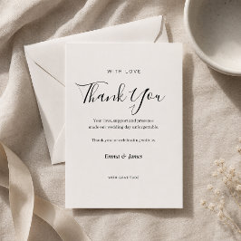 Tarjeta de agradecimiento de boda con letra script