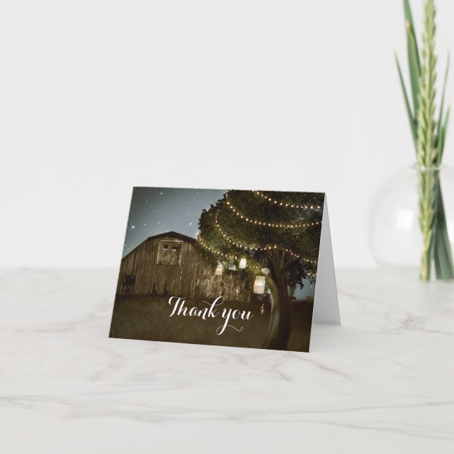 Tarjeta de agradecimiento de boda con luces de gra (Anverso)