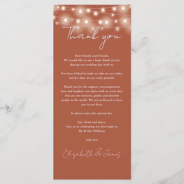 Tarjeta de agradecimiento de boda con luces de ter (Anverso)