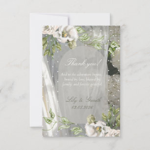 Tarjeta de agradecimiento de boda con lunares blan