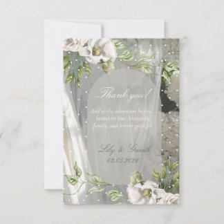 Tarjeta de agradecimiento de boda con lunares blan