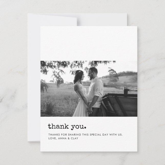 Tarjeta de agradecimiento de boda con máquina de e (Anverso)