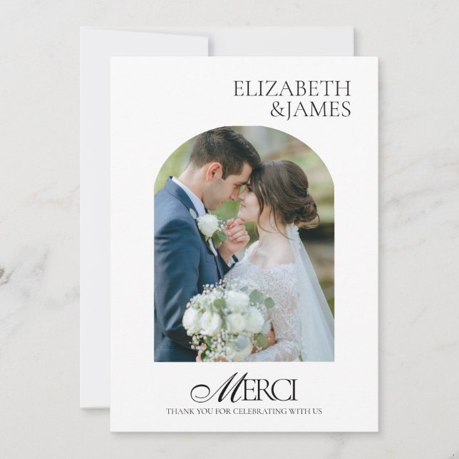 Tarjeta de agradecimiento de boda con marco de fot (Anverso)