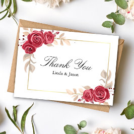 Tarjeta de agradecimiento de boda con marco dorado