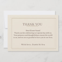 Tarjeta de agradecimiento de boda con marco dorado