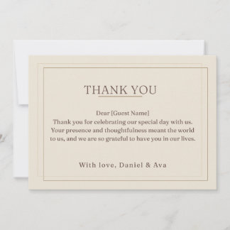 Tarjeta de agradecimiento de boda con marco dorado