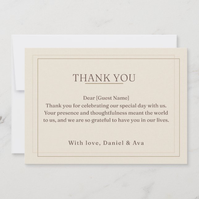 Tarjeta de agradecimiento de boda con marco dorado (Anverso)