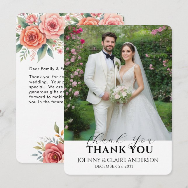 Tarjeta de agradecimiento de boda con mensaje de f (Anverso / Reverso)
