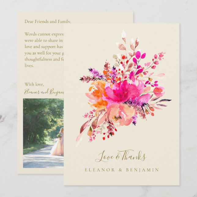 Tarjeta de agradecimiento de boda con mensaje pers (Anverso / Reverso)