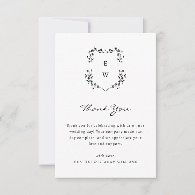 Tarjeta de agradecimiento de boda con monograma (Anverso)