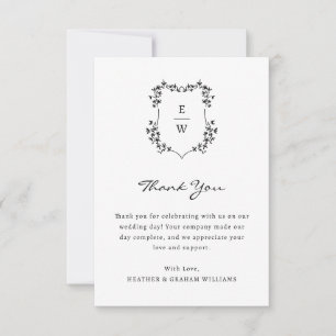 Tarjeta de agradecimiento de boda con monograma