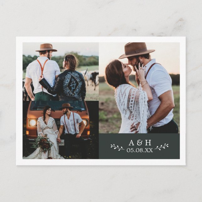 Tarjeta de agradecimiento de boda con monograma de (Anverso)
