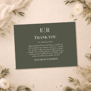 Tarjeta de agradecimiento de boda con monograma de