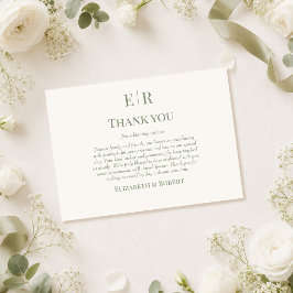 Tarjeta de agradecimiento de boda con monograma de