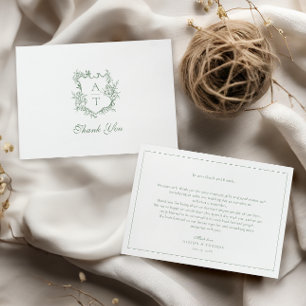 Tarjeta de agradecimiento de boda con monograma de