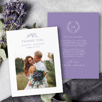 Tarjeta de agradecimiento de boda con monograma de