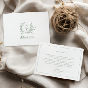 Tarjeta de agradecimiento de boda con monograma de