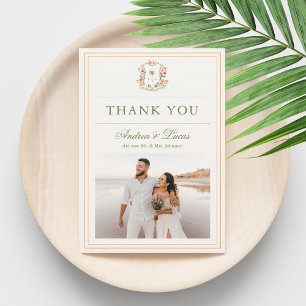 Tarjeta de agradecimiento de boda con monograma de