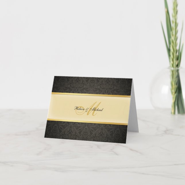 Tarjeta de agradecimiento de boda con monograma de (Anverso)