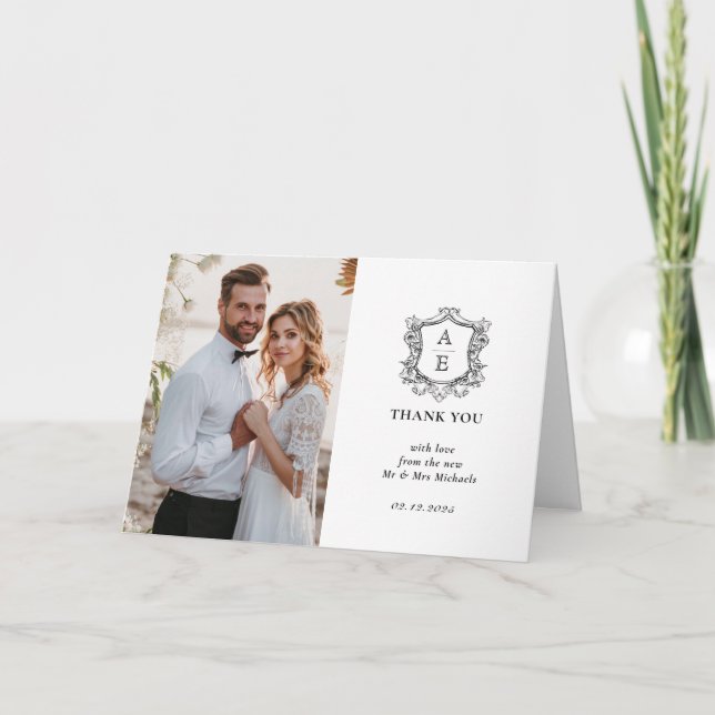 Tarjeta de agradecimiento de boda con monograma el (Anverso)