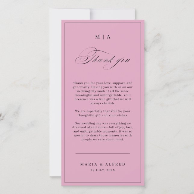 Tarjeta de agradecimiento de boda con monograma el (Anverso)