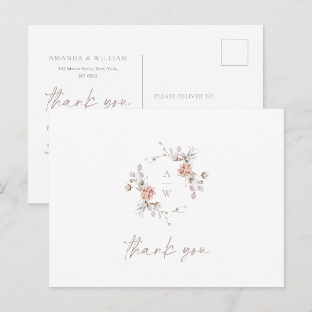 Tarjeta de agradecimiento de boda con monograma fl (Anverso / Reverso)